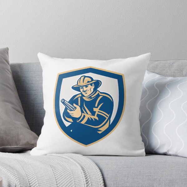 Item preview, Fireman Firefighter Aiming Fire Hose Shield Retro designed and sold by patrimonio.