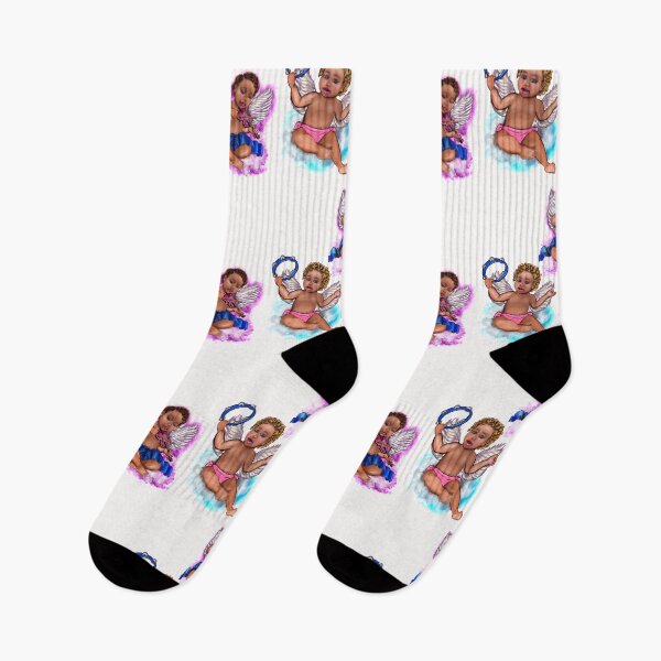 Item preview, Orchestra of Curly haired Angels playing the tambourine and violin clouds- blissful Sun kissed curly haired Baby cherub angel classical art designed and sold by Artonmytee.