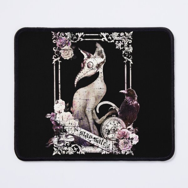 Item preview, Cat Plague Doctor Say stay safe, flowers, roses and raven, vintage syle designed and sold by Collagedream.
