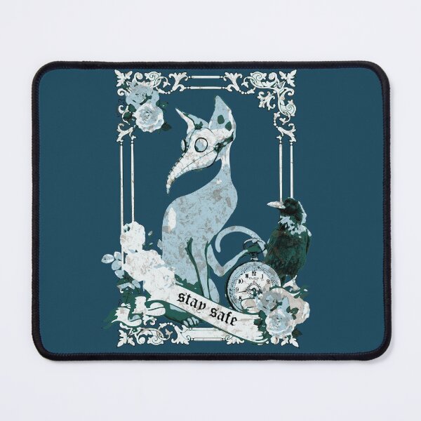 Item preview, Cat Plague Doctor Say stay safe, flowers, roses and raven, blue color designed and sold by Collagedream.