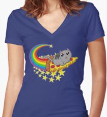 Pizza cat Women's Fitted V-Neck T-Shirt