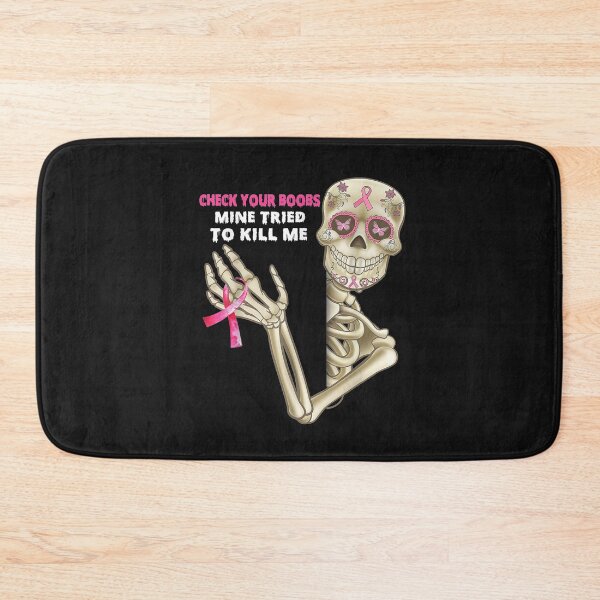 Aperçu de l'œuvre Check Your Boobs Mine Tried To Kill Me, Breast Cancer Tee T-Shirt créée et vendue par Amancio-Scott.