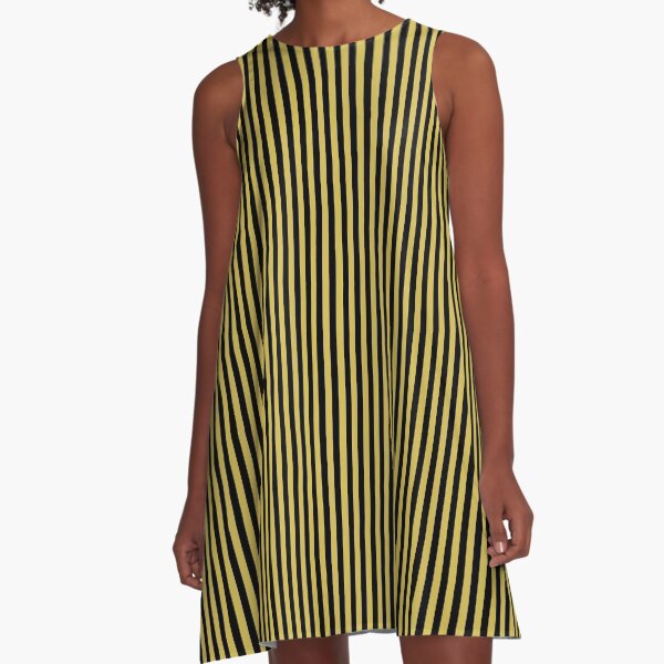 Elegant Black with gold stripes A-Line Dress