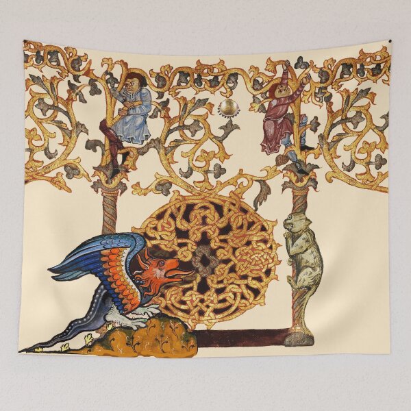 Item preview, MEDIEVAL BESTIARY,DRAGON IS COMING ,Wild Cat and Human Figures Among Celtic Knots designed and sold by BulganLumini.