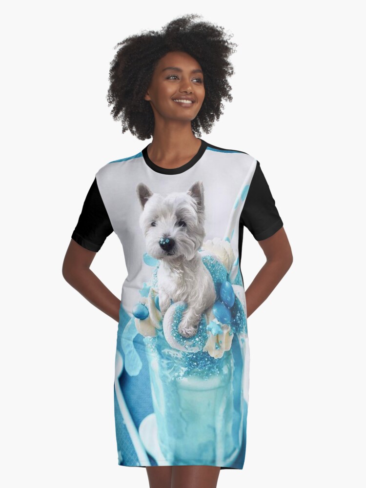 Westie Blue Marshmallow Shake Graphic T Shirt Dress