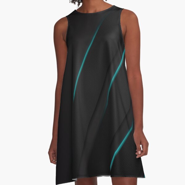 Black with electric blue fine stripes A-Line Dress