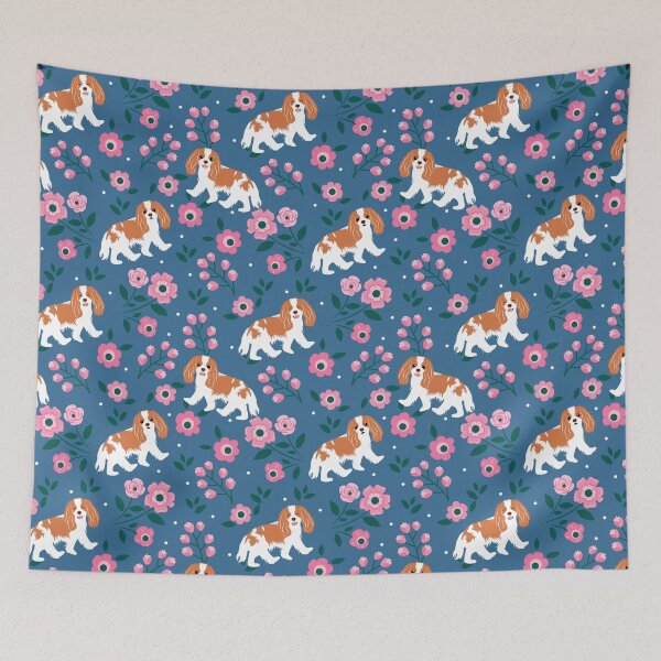 Item preview, Blenheim Cavalier King Charles Spaniel Playing at Night in a Garden designed and sold by Lulupainting.