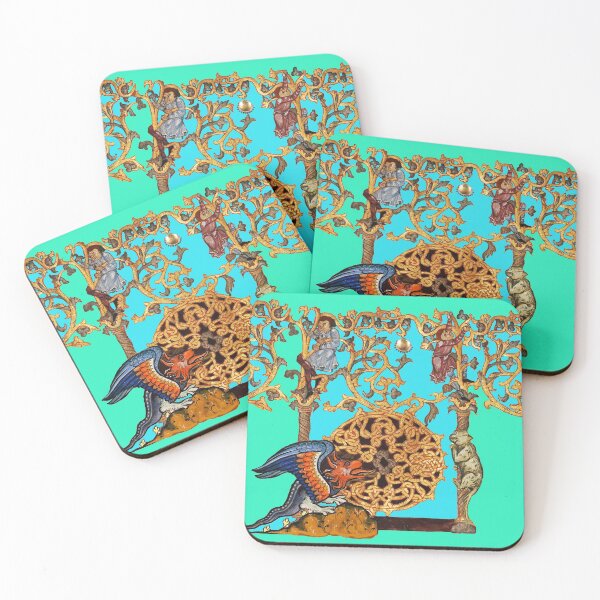 Item preview, MEDIEVAL BESTIARY,DRAGON IS COMING ,Wild Cat,Human Figures Among Celtic Knots Blue designed and sold by BulganLumini.