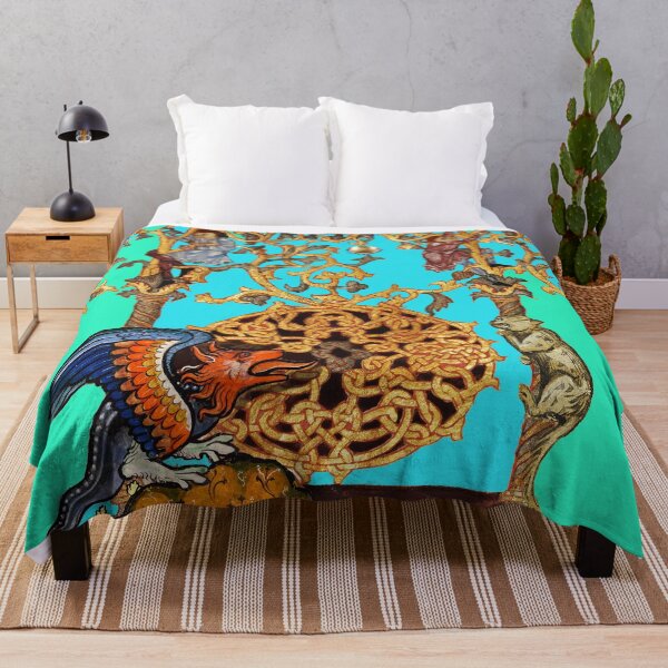 Item preview, MEDIEVAL BESTIARY,DRAGON IS COMING ,Wild Cat,Human Figures Among Celtic Knots Blue designed and sold by BulganLumini.