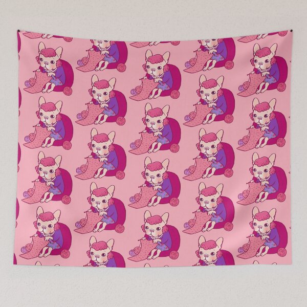 Item preview, The knitting Frenchie and her scarf designed and sold by Chee Sim.