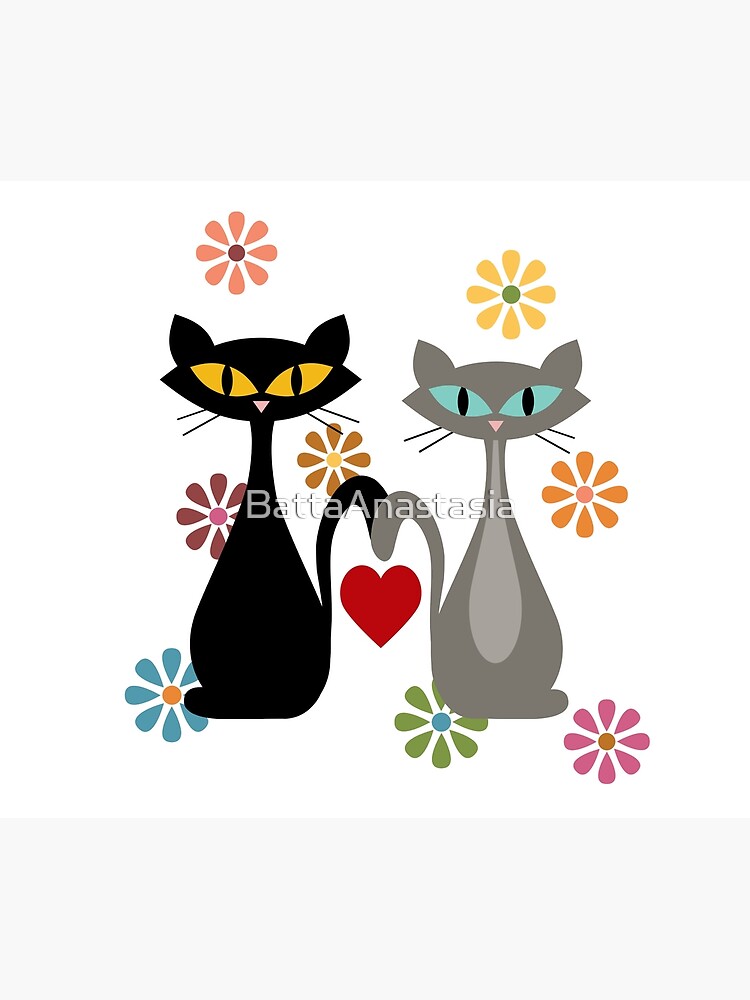 Thumbnail 6 of 6, Throw Blanket, Mid Century cats in love designed and sold by BattaAnastasia.