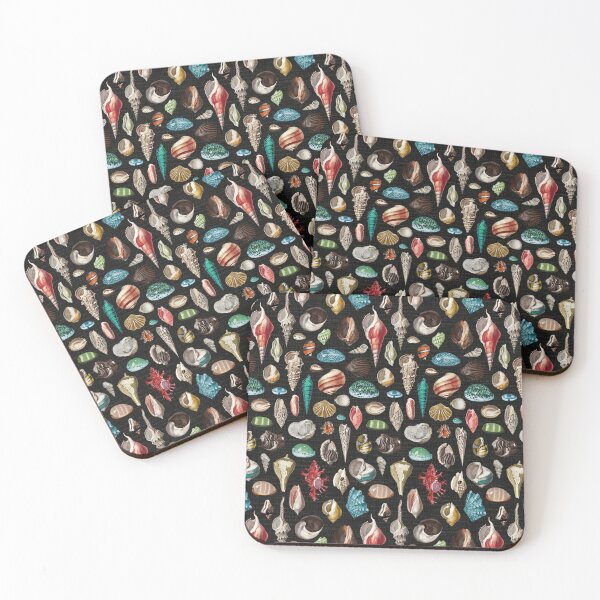 Item preview, Seashells multicolor on black background designed and sold by Delinda Graphic Studio.