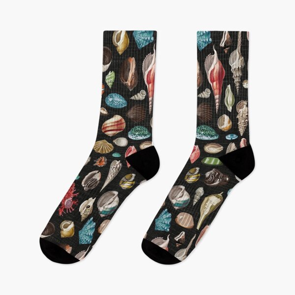 Item preview, Seashells multicolor on black background designed and sold by Delinda Graphic Studio.