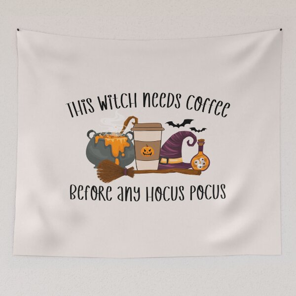 Item preview, This Witch Needs Coffee Before Any Hocus Pocus Funny Halloween Quote designed and sold by faithinkindness.