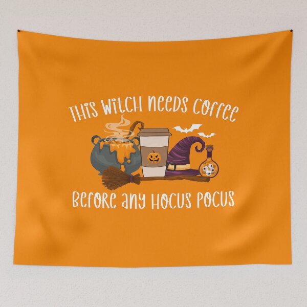 Item preview, This Witch Needs Coffee Before Any Hocus Pocus Funny Halloween Quote designed and sold by faithinkindness.