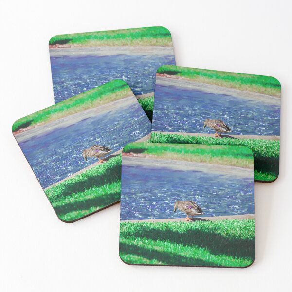 Item preview, Duck looking at water pond blue and green filter designed and sold by FindYouByZ.