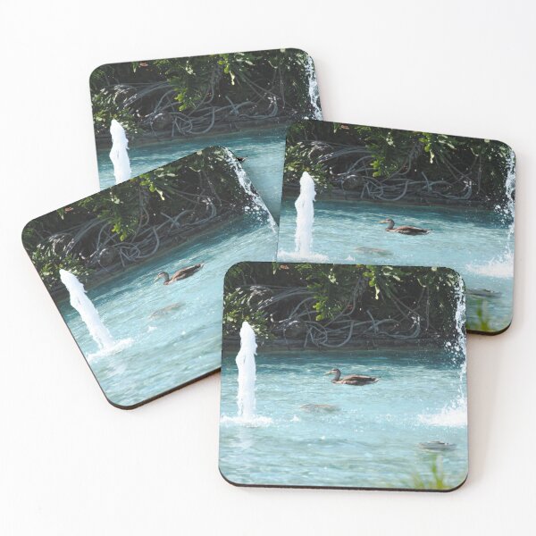 Item preview, Duck swimming at water pond blue with fountains designed and sold by FindYouByZ.
