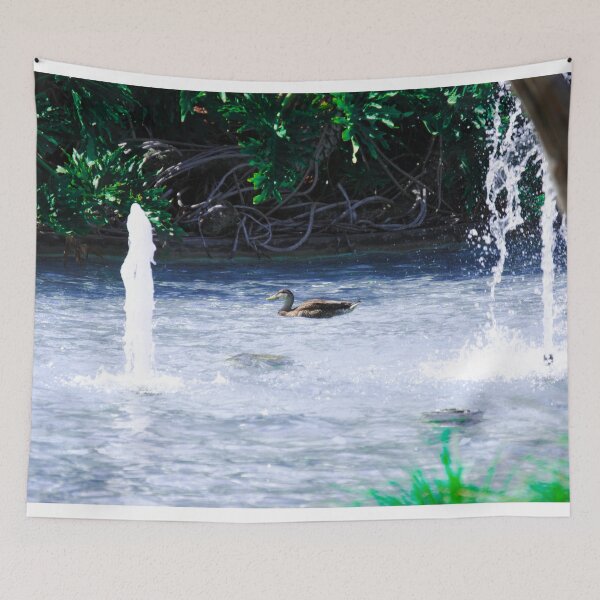 Item preview, Duck swimming at water pond blue with fountains blue filter designed and sold by FindYouByZ.