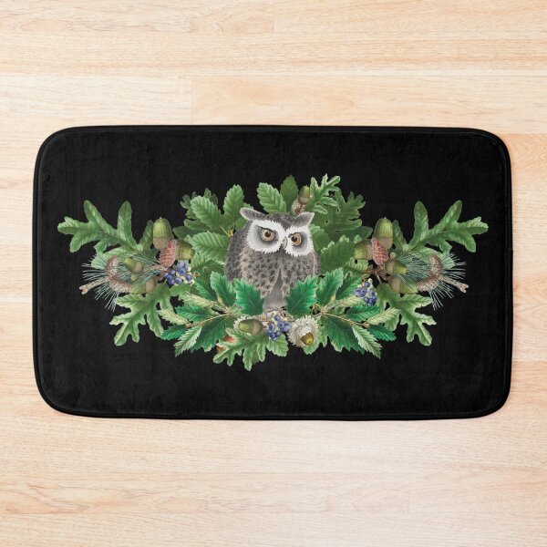 Item preview, Japanese Wise Owl With Vintage Retro Oak Leaves, Pine Cones And Blueberries designed and sold by TrulyEpoque.
