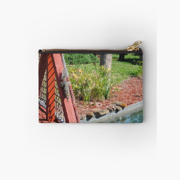 Item preview, Squirrel playing on red bridge by pond original pic designed and sold by FindYouByZ.