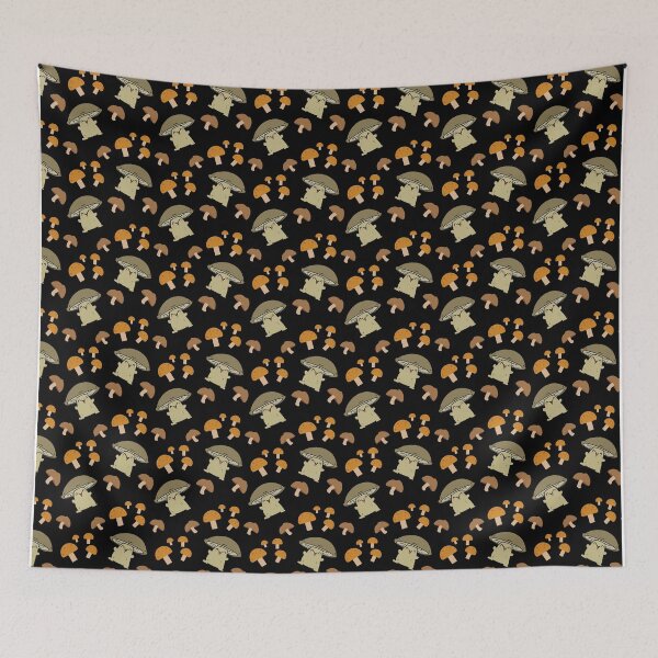 Item preview, Cute Mushroom Pattern with Black Background designed and sold by NECHSTORE.