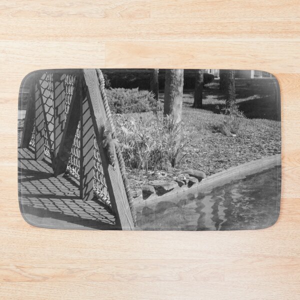 Item preview, Squirrel playing on red bridge by pond b/w designed and sold by FindYouByZ.