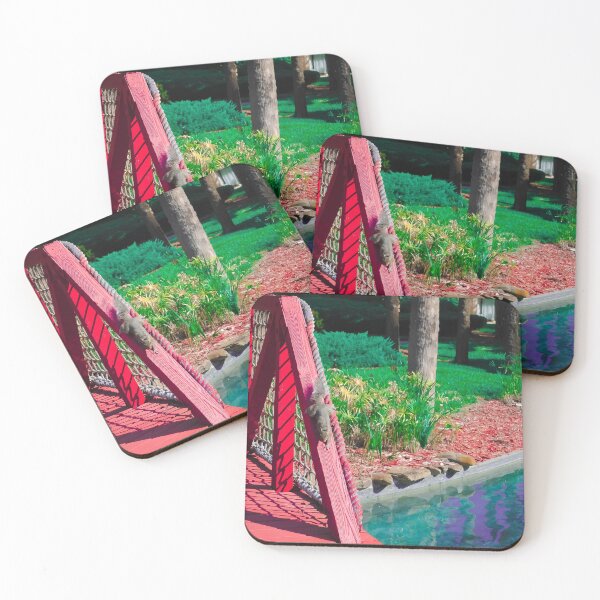 Item preview, Squirrel playing on red bridge by pond red filter designed and sold by FindYouByZ.