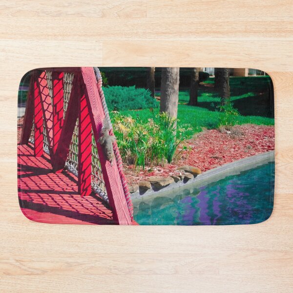 Item preview, Squirrel playing on red bridge by pond red filter designed and sold by FindYouByZ.