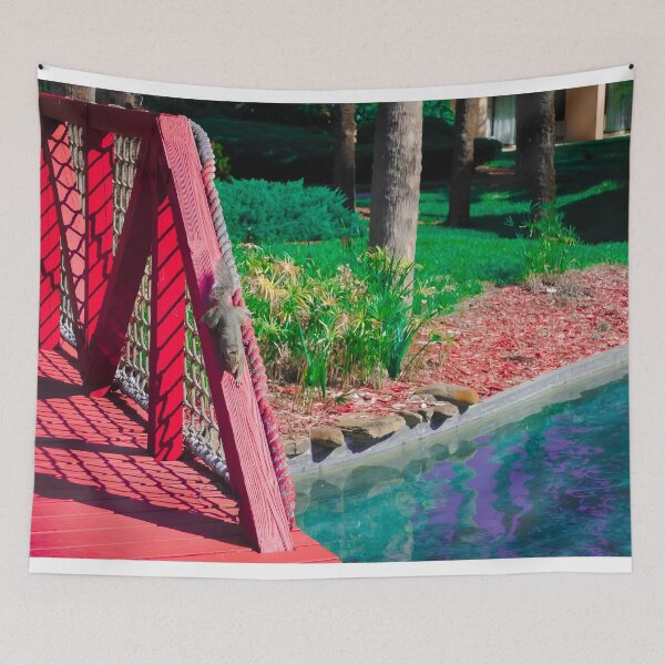Item preview, Squirrel playing on red bridge by pond red filter designed and sold by FindYouByZ.