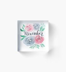 November Handlettering mit Aquarell Blumen Acrylblock