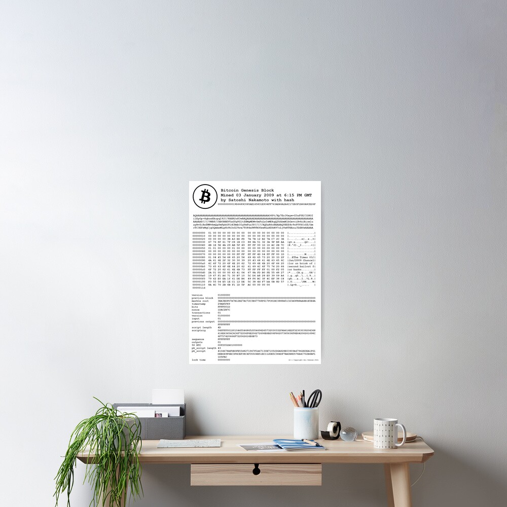 Bitcoin - Original Genesis Block - Satoshi Nakamoto Poster