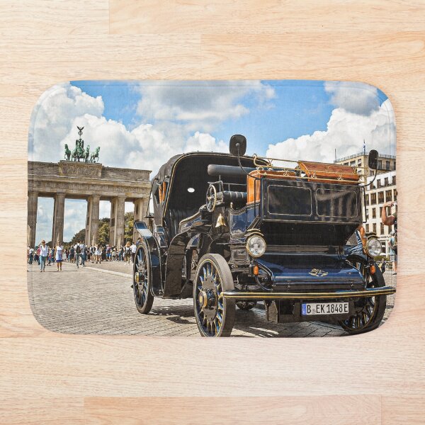 Vintage Car at Brandenburg Gate Photographic Print Bath Mat