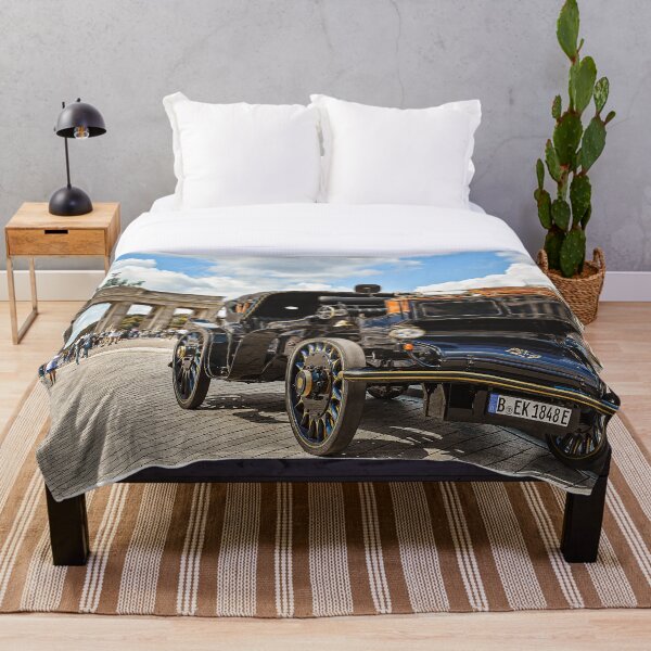 Vintage Car at Brandenburg Gate Photographic Print Throw Blanket