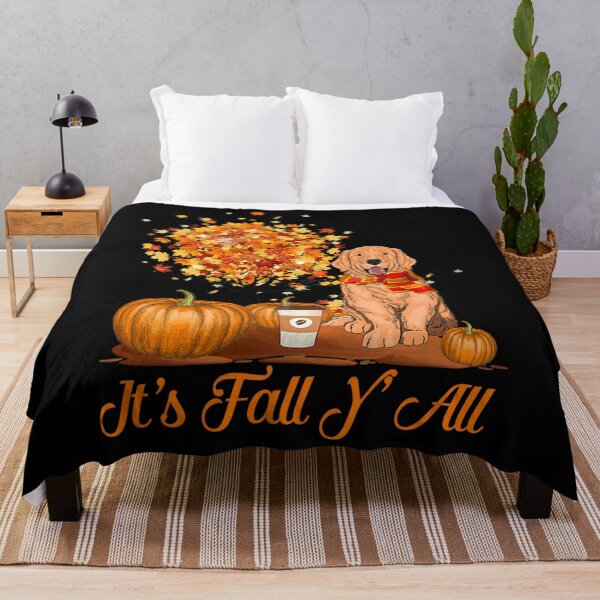 Item preview, It's Fall Y'All Golden Retrievers Dog Halloween Thanksgiving designed and sold by ITHROWTRAINZDS.