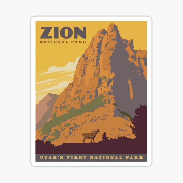 Vista previa del artículo con la obra «Parque Nacional Zion Vintage Sunset Travel», diseñado y vendido por Azhastor.