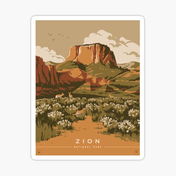 Vista previa del artículo con la obra «Parque Nacional Zion Vintage Sunset Travel», diseñado y vendido por Azhastor.