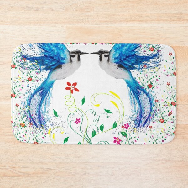 Item preview, Flat Design, Spring Floral illustration with Blue Birds in Relationship in mixed groups of flowers Art painting designed and sold by taherismail.