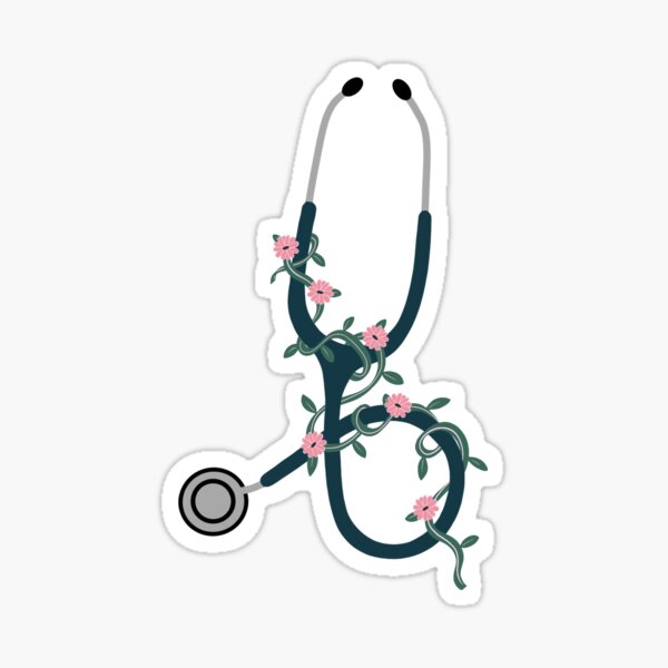 Pink & Green Floral Stethoscope Sticker