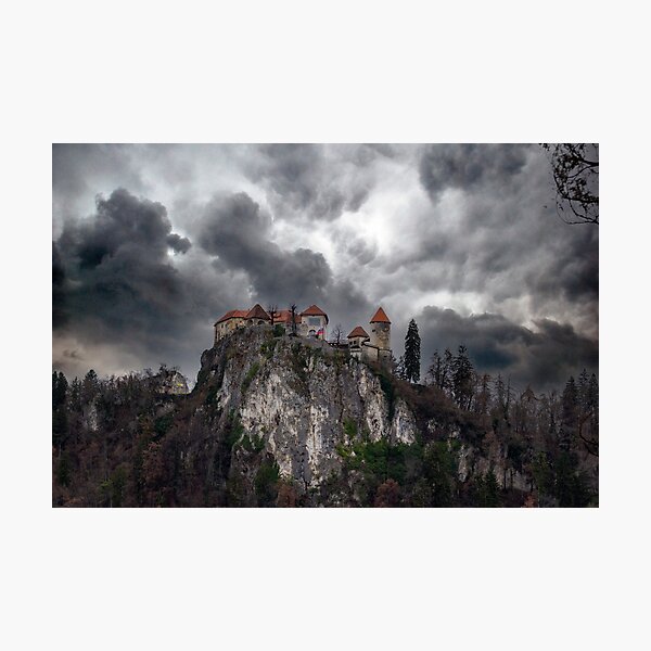 The castle of Bled with cloudy sky Photographic Print