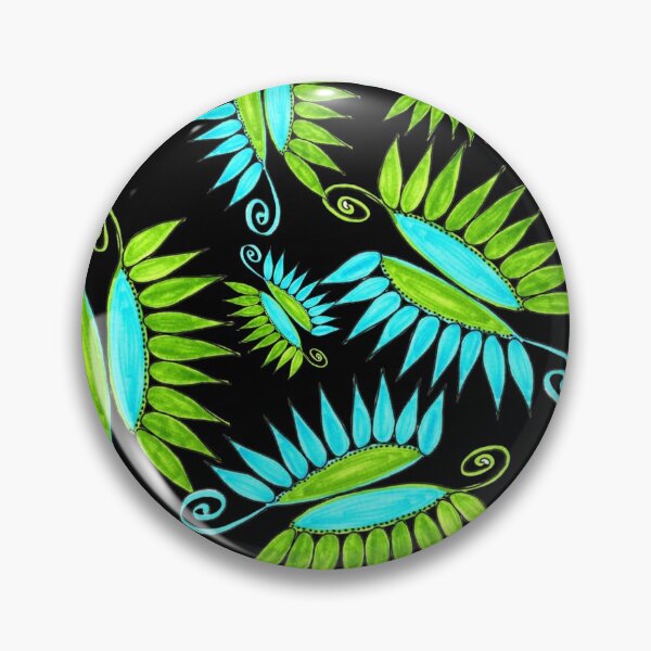 Item preview, Whimsical Flower Pods Pattern Blue Green Garden Art With Black Background Hand Drawn designed and sold by H3designs.