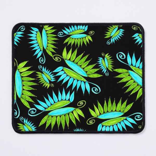 Item preview, Whimsical Flower Pods Pattern Blue Green Garden Art With Black Background Hand Drawn designed and sold by H3designs.