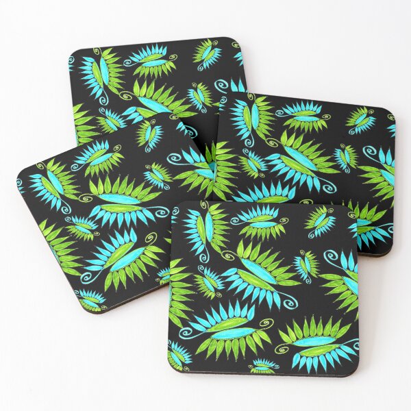 Item preview, Whimsical Flower Pods Pattern Blue Green Garden Art With Black Background Hand Drawn designed and sold by H3designs.