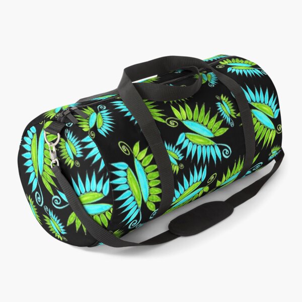 Item preview, Whimsical Flower Pods Pattern Blue Green Garden Art With Black Background Hand Drawn designed and sold by H3designs.