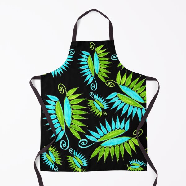 Item preview, Whimsical Flower Pods Pattern Blue Green Garden Art With Black Background Hand Drawn designed and sold by H3designs.