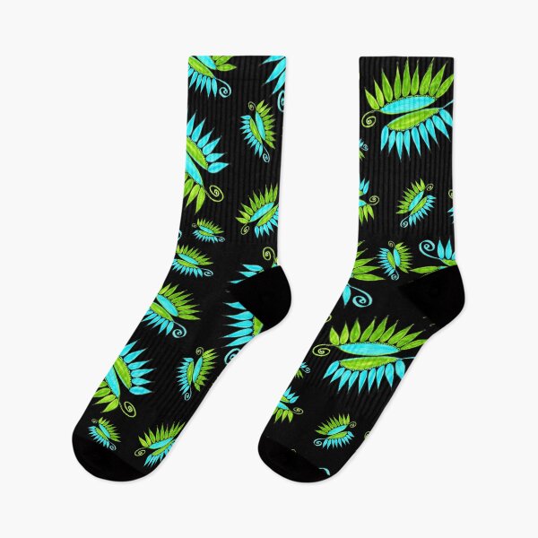 Item preview, Whimsical Flower Pods Pattern Blue Green Garden Art With Black Background Hand Drawn designed and sold by H3designs.