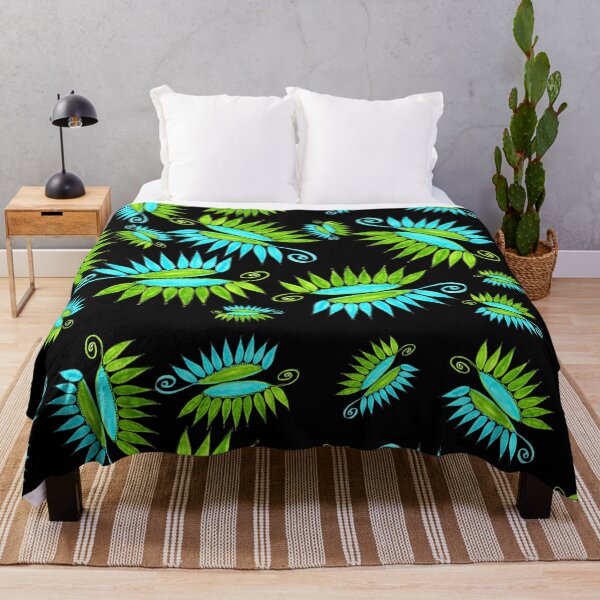 Item preview, Whimsical Flower Pods Pattern Blue Green Garden Art With Black Background Hand Drawn designed and sold by H3designs.