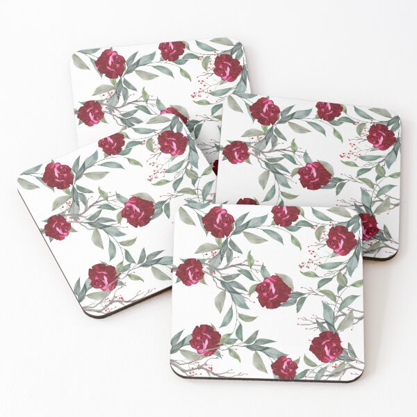 Item preview, Red Christmas Roses with Holy Berries & Lush Green Leaves designed and sold by BohemianFiction.