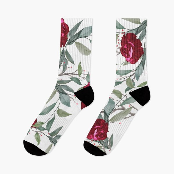 Item preview, Red Christmas Roses with Holy Berries & Lush Green Leaves designed and sold by BohemianFiction.