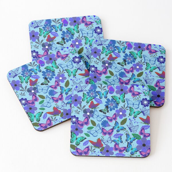 Item preview, Blue and Red Butterflies and Flowers on Sky Blue designed and sold by RiadMannan.