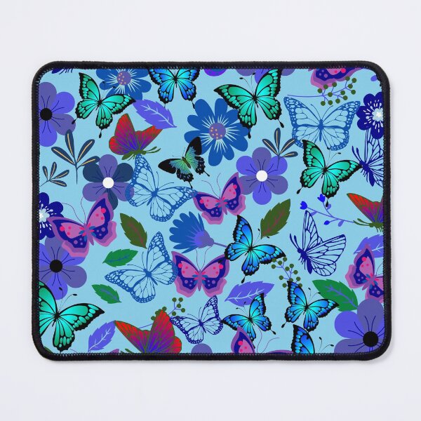 Item preview, Blue and Red Butterflies and Flowers on Sky Blue designed and sold by RiadMannan.
